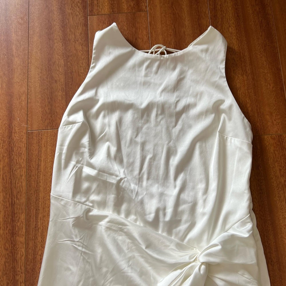 Abercrombie & Fitch Draped Wrap Skirt Maxi Dress Satin Sleeveless Slit White XL - Picture 10 of 16